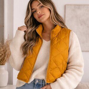 Frank And Oak mustard quilted vest size XS insulated